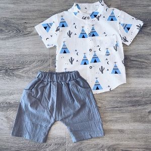 Cacti moon baby shorts and buttoned shirt set ♡